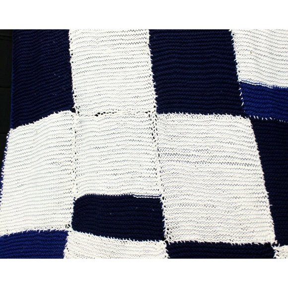 Hand Crochet Blue White Square Pattern Full/ Queen Size Blanket Throw Afghan - Picture 3 of 7
